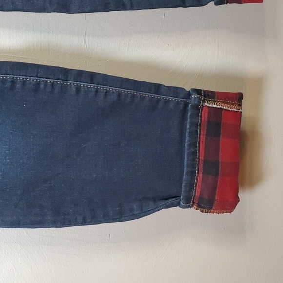 Maurices Dark Blue Jeans with Red Plaid Cuffs. Size Medium. - Picture 3 of 8